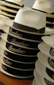 Borsalino Panamas Panama hats in a Borsalino boutique in Milan.